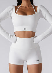 Simple Black U Neck Yoga Bra And Leggings Set Suit