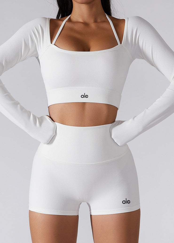 Simple Black U Neck Yoga Bra And Leggings Set Suit
