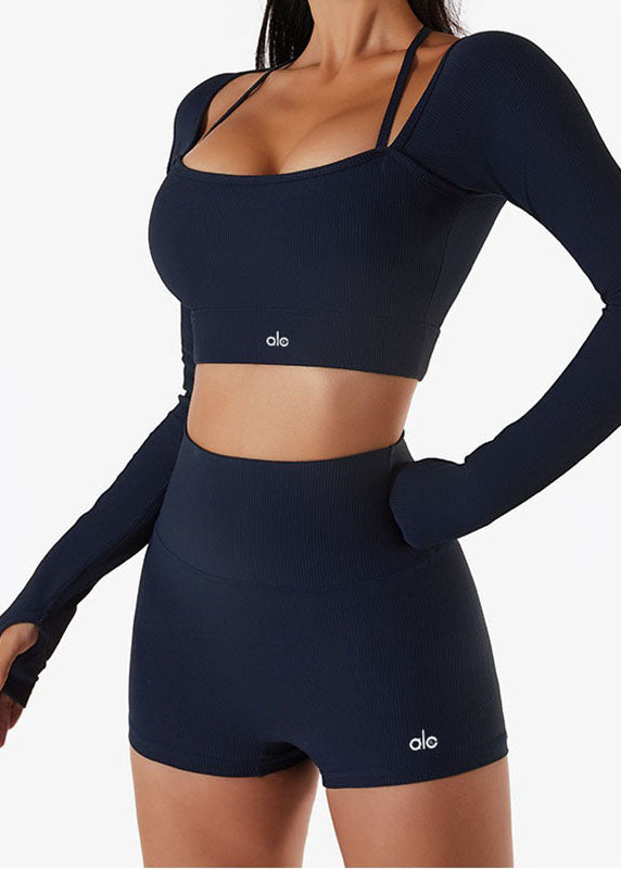 Simple Black U Neck Yoga Bra And Leggings Set Suit