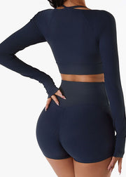Simple Black U Neck Yoga Bra And Leggings Set Suit