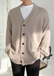 Simple Black V Neck Button Knit Mens Cardigan Spring