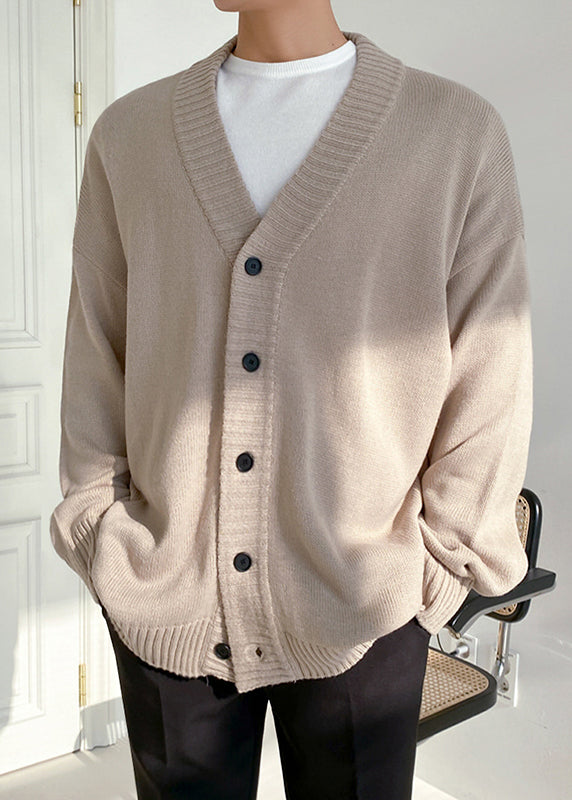 Simple Black V Neck Button Knit Mens Cardigan Spring