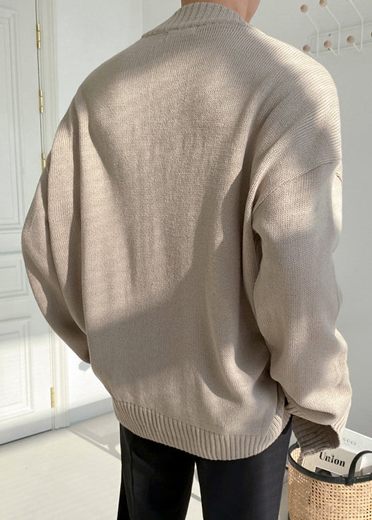 Simple Black V Neck Button Knit Mens Cardigan Spring