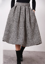 Simple Black White Plaid High Waist Woolen A Line Skirts Spring