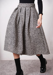Simple Black White Plaid High Waist Woolen A Line Skirts Spring