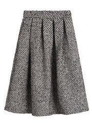 Simple Black White Plaid High Waist Woolen A Line Skirts Spring
