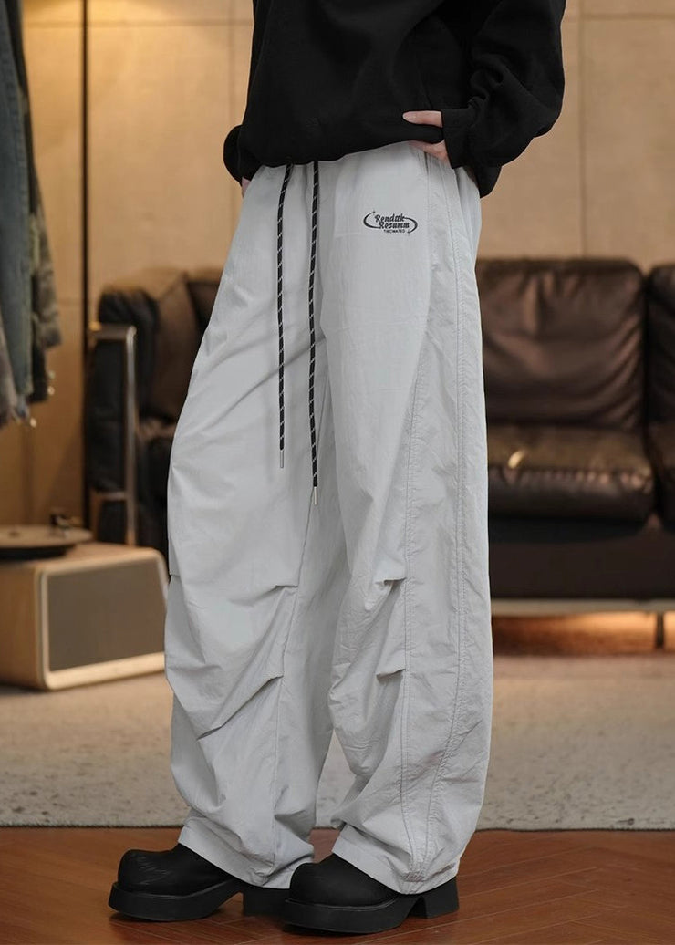 Simple Black Wrinkled Elastic Waist Cotton Men Pants Spring