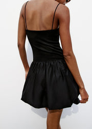 Simple Black Wrinkled High Waist Cotton Spaghetti Strap Dress Summer