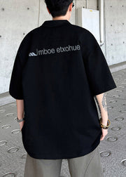 Simple Black Zip Up Letter Solid Cotton Men Polo Shirts Summer