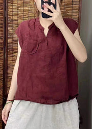 Simple Blackish Green V Neck Linen Vests Sleeveless