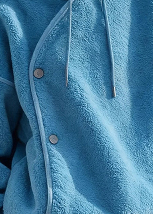 Simple Blue Hooded Cozy Solid Fluffy Sweatshirts Winter