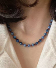 Simple Blue Natural Stone Beading Gratuated Bead Necklace