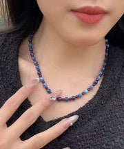 Simple Blue Natural Stone Beading Gratuated Bead Necklace