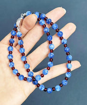 Simple Blue Natural Stone Beading Gratuated Bead Necklace