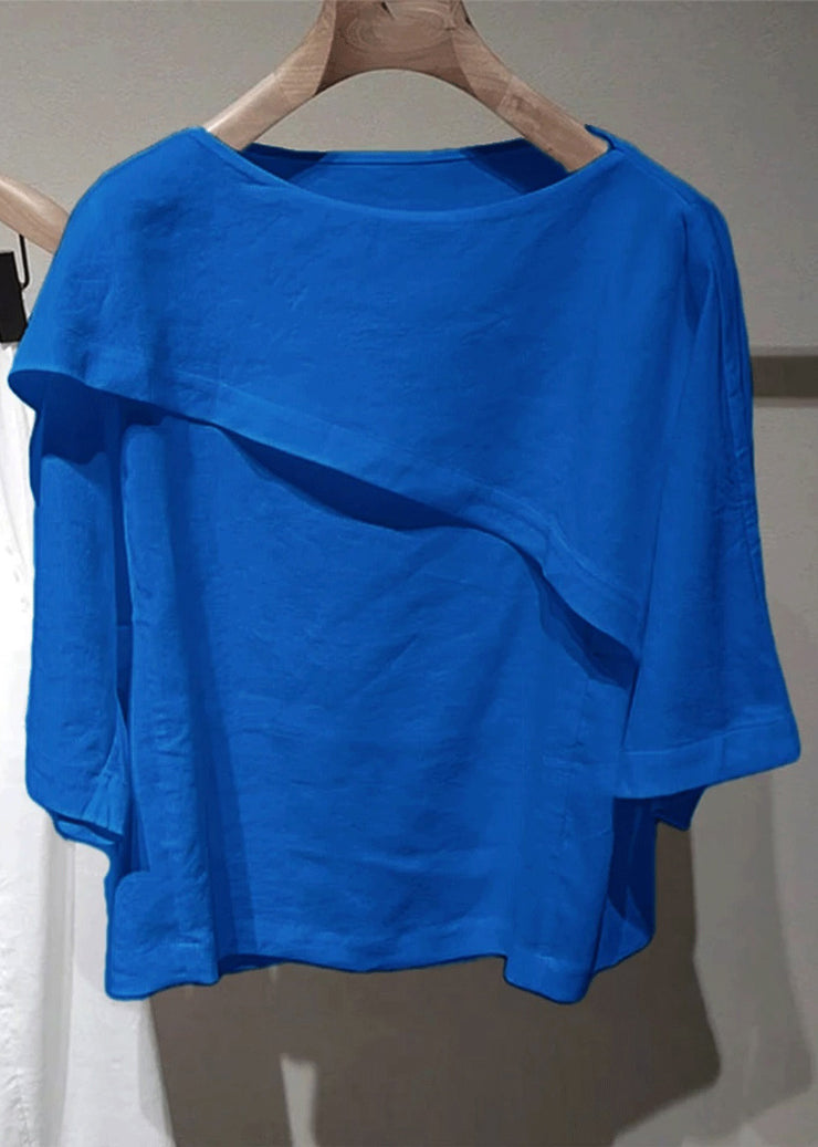Simple Blue O-Neck Solid Cotton T Shirt Half Sleeve