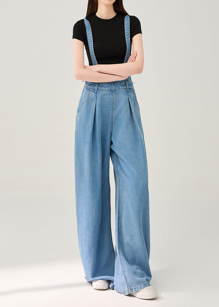 Simple Blue Oversized Denim Wide Leg Pants Jumpsuit Fall