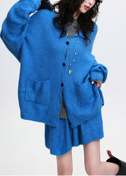 Simple Blue Oversized Pockets Knit Cozy Sets 2 Pieces Spring