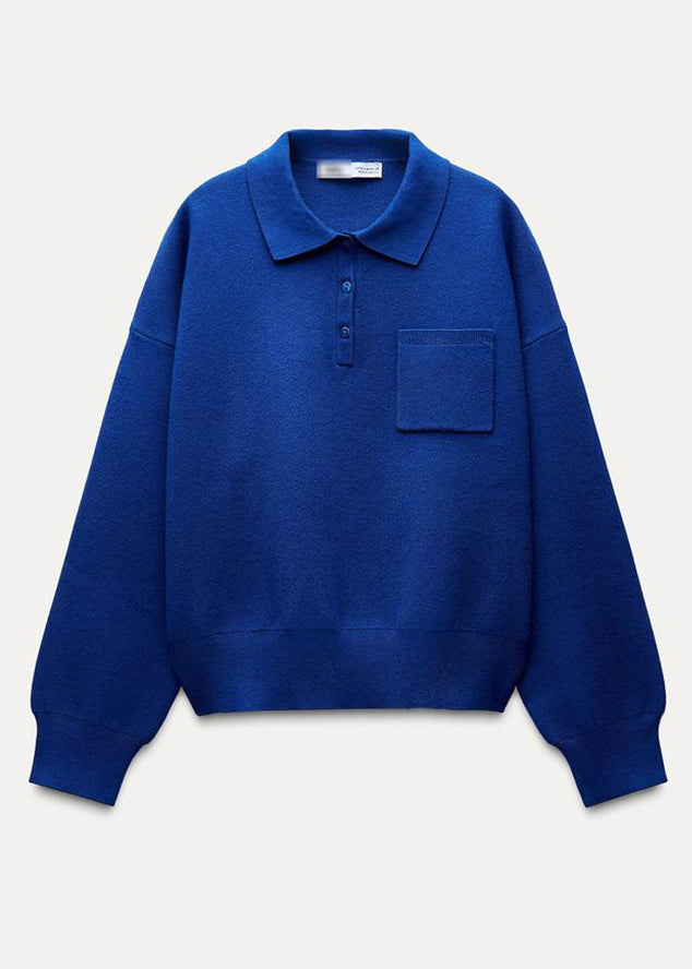 Simple Blue Peter Pan Collar Button Cotton Sweatshirt Fall