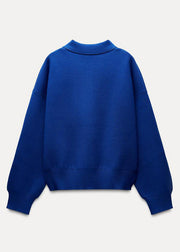 Simple Blue Peter Pan Collar Button Cotton Sweatshirt Fall
