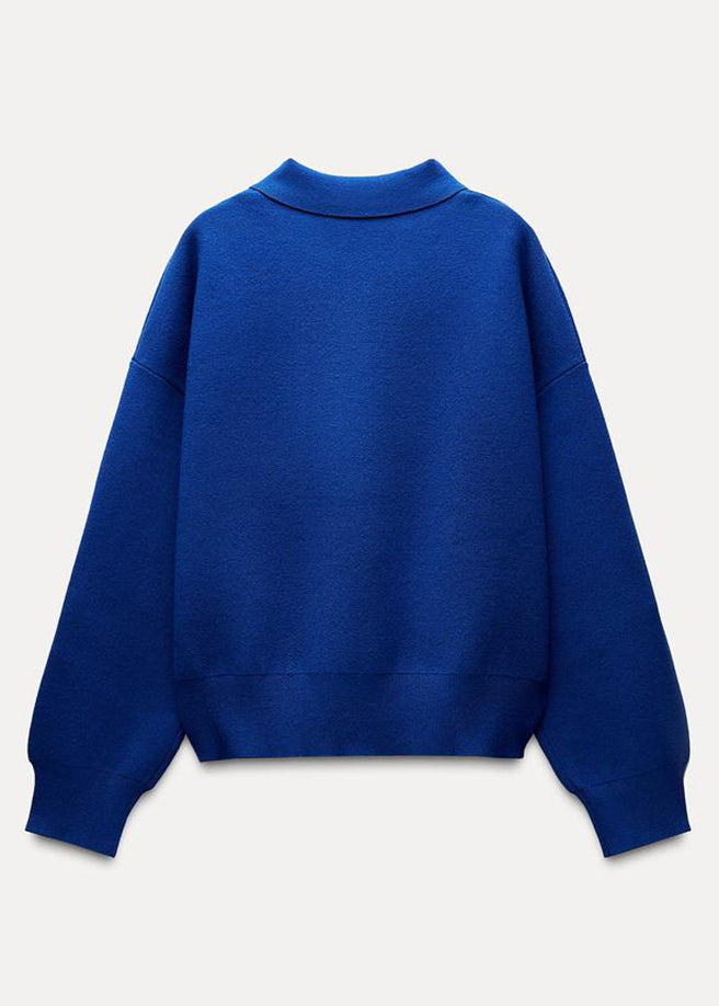 Simple Blue Peter Pan Collar Button Cotton Sweatshirt Fall