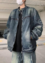 Simple Blue Zip Up Original Design Denim Mens Coats Fall
