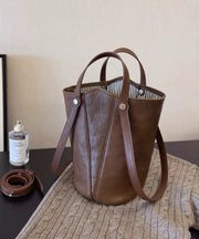 Simple Brown Large Capacity Faux Leather Bucket Bag