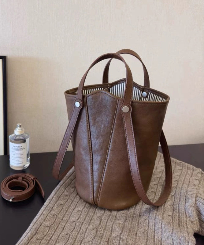 Simple Brown Large Capacity Faux Leather Bucket Bag