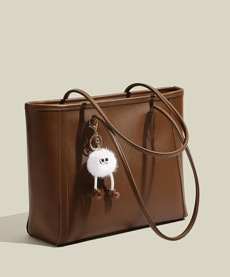 Simple Brown Large Capacity Faux Leather Shoulder Bags
