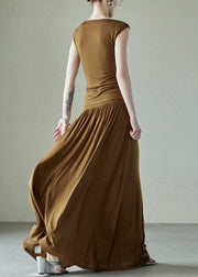 Simple Brown Original Design Wrinkled Cotton Two Pieces Set Summer