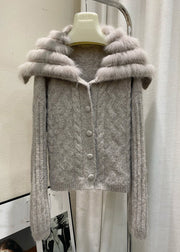 Simple Camel Sailor Collar Zippered Cotton Knit Cardigan Winter