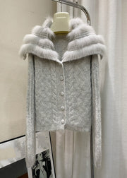 Simple Camel Sailor Collar Zippered Cotton Knit Cardigan Winter