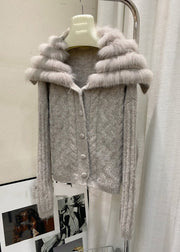 Simple Camel Sailor Collar Zippered Cotton Knit Cardigan Winter