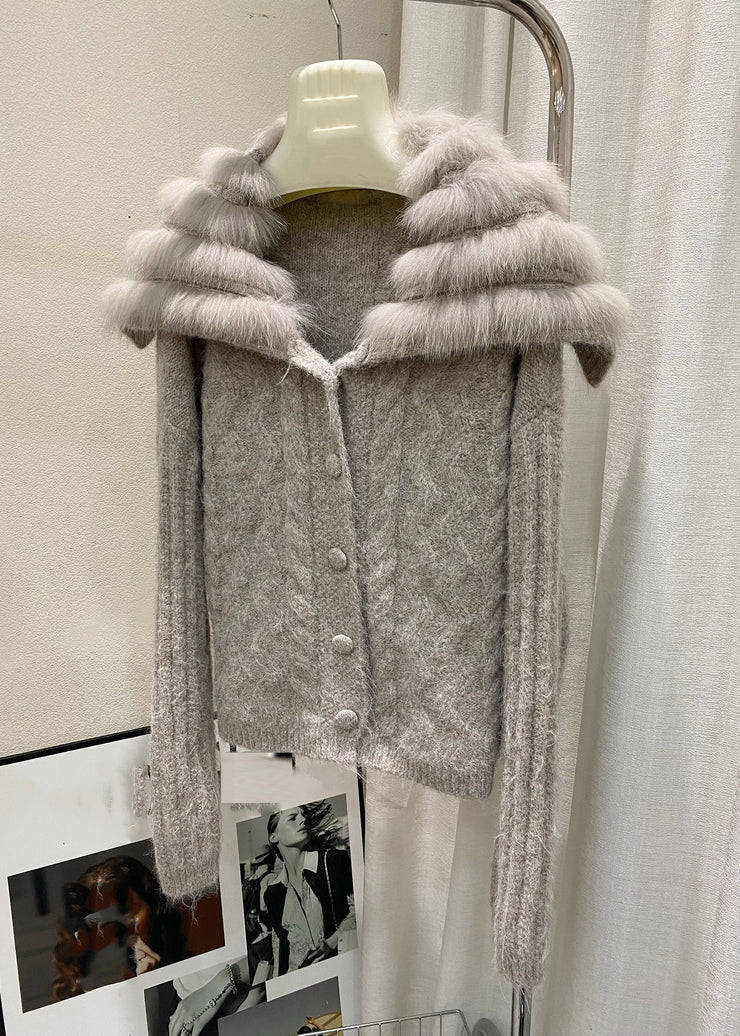 Simple Camel Sailor Collar Zippered Cotton Knit Cardigan Winter