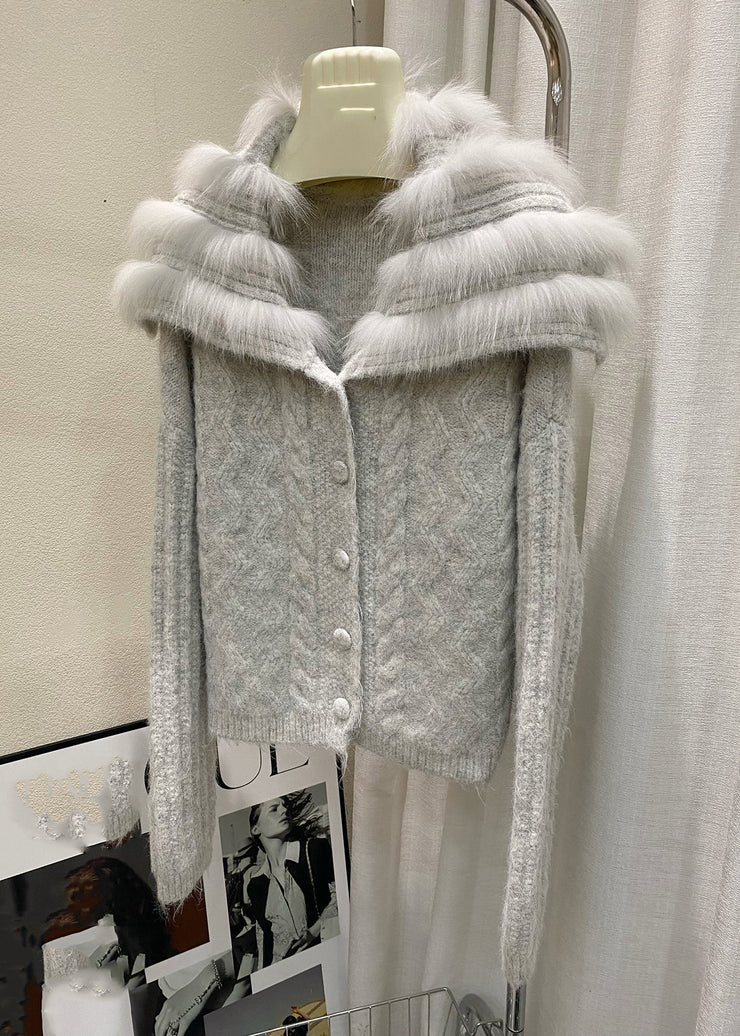 Simple Camel Sailor Collar Zippered Cotton Knit Cardigan Winter