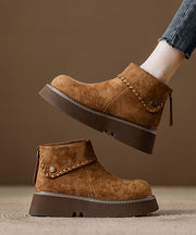 Simple Camel Suede Zippered Splicing Ankle Boots