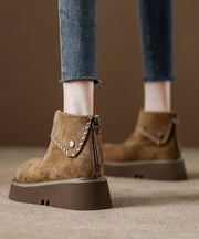 Simple Camel Suede Zippered Splicing Ankle Boots