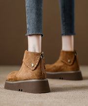 Simple Camel Suede Zippered Splicing Ankle Boots