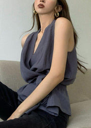 Simple Charcoal Grey Silm Linen Tunic Vest Summer
