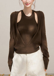 Simple Chocolate Silm Ft Knit Women Sets 2 Pieces Fall