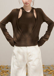 Simple Chocolate Silm Ft Knit Women Sets 2 Pieces Fall