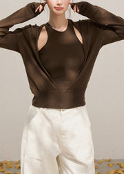 Simple Chocolate Silm Ft Knit Women Sets 2 Pieces Fall