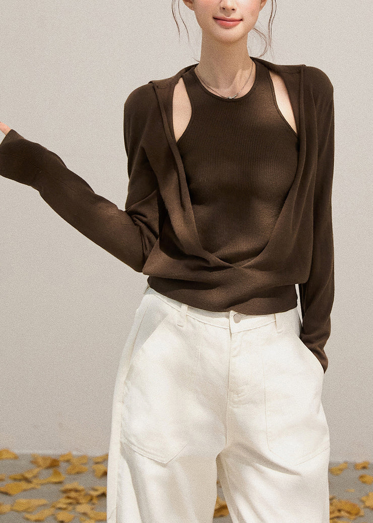 Simple Chocolate Silm Ft Knit Women Sets 2 Pieces Fall