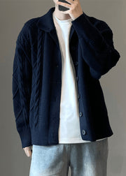 Simple Coffee Button Cozy Cable Knit Mens Cardigan Spring