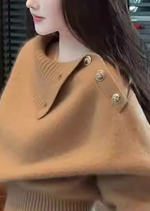 Simple Coffee Button Cozy Knit Sweater Winter