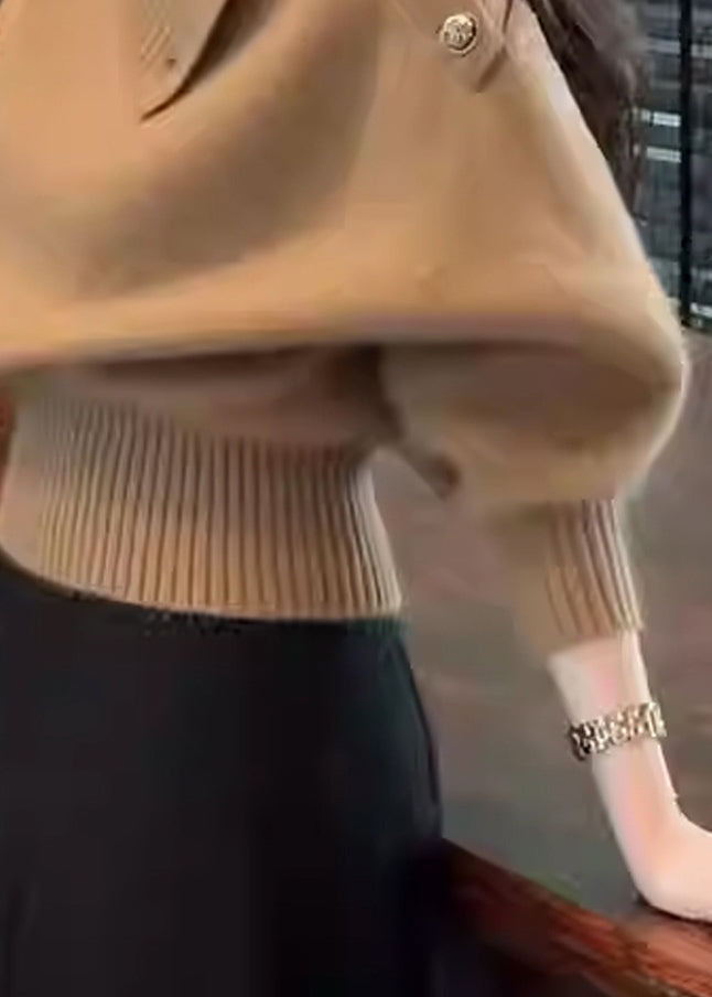 Simple Coffee Button Cozy Knit Sweater Winter