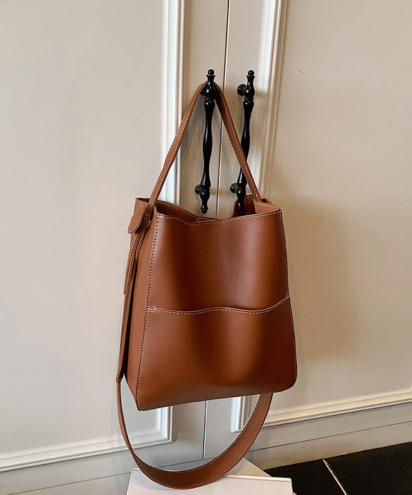 Simple Coffee Large Capacity Faux Leather Versatile Bucket Bag