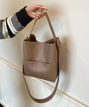 Simple Coffee Large Capacity Faux Leather Versatile Bucket Bag