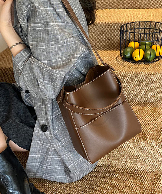 Simple Coffee Large Capacity Faux Leather Versatile Bucket Bag