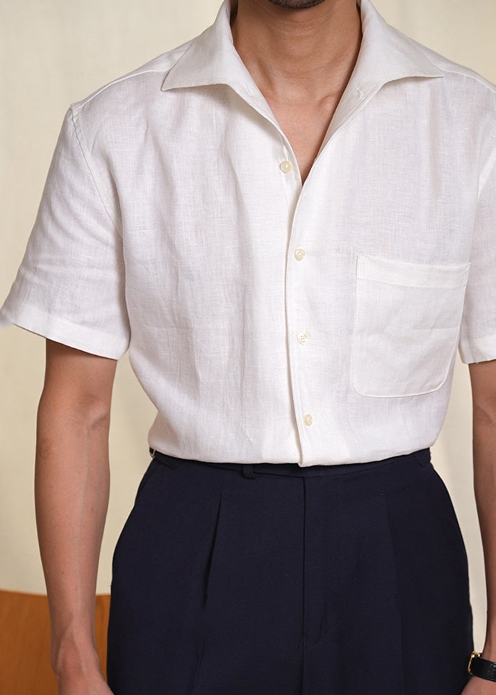 Simple Coffee Peter Pan Collar Button Linen Men&
