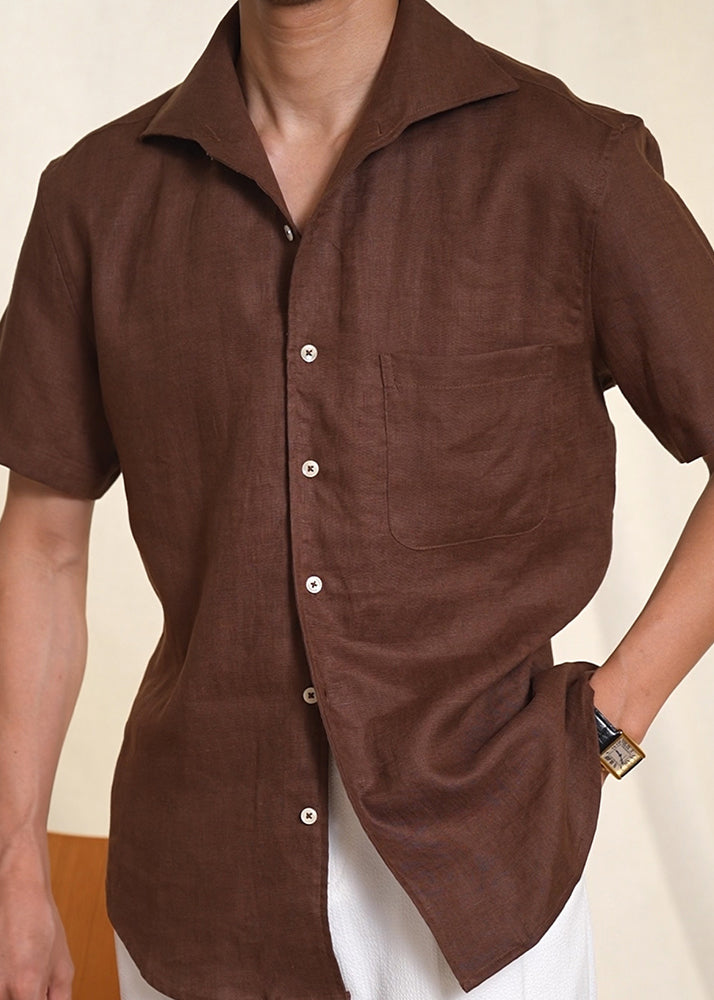 Simple Coffee Peter Pan Collar Button Linen Men&